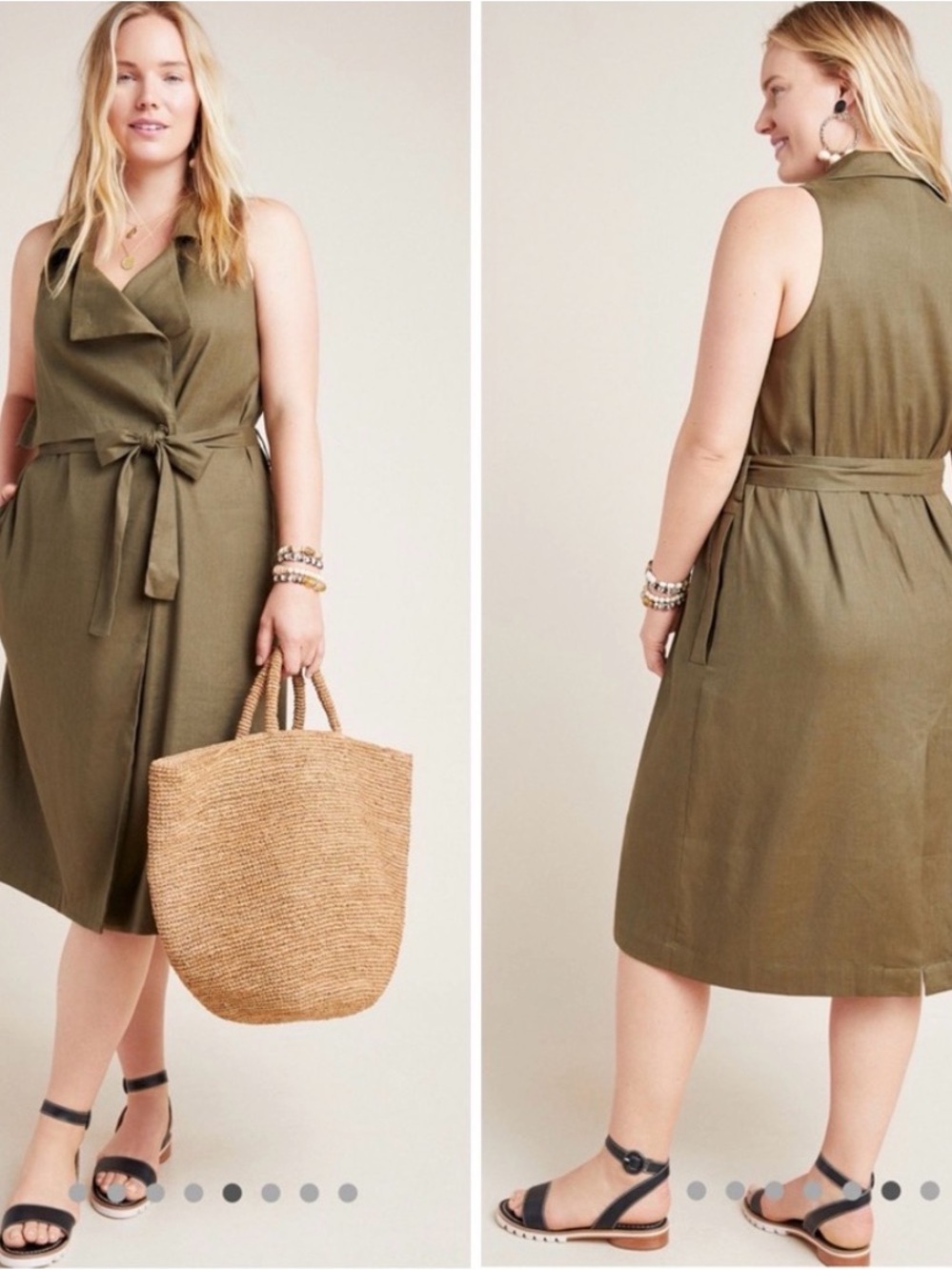 Anthropologie Olive Green Sleeveless Trench Dress